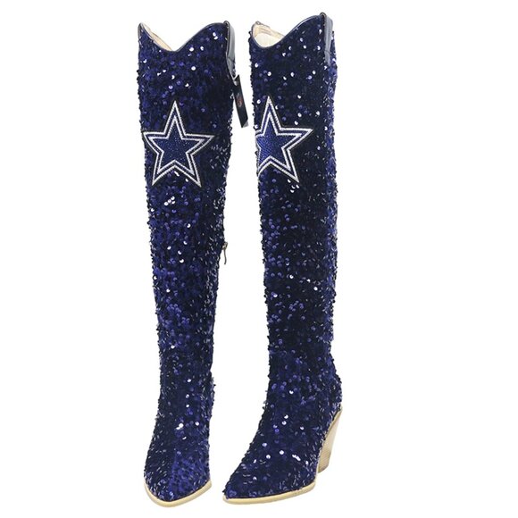 NFL Licensed Team Colored Sequin Over the Knee Boot-Dallas Cowboys - Picture 2 of 3